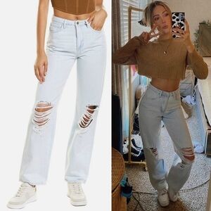 WeWoreWhat Baggy Straight Leg Distressed Jeans